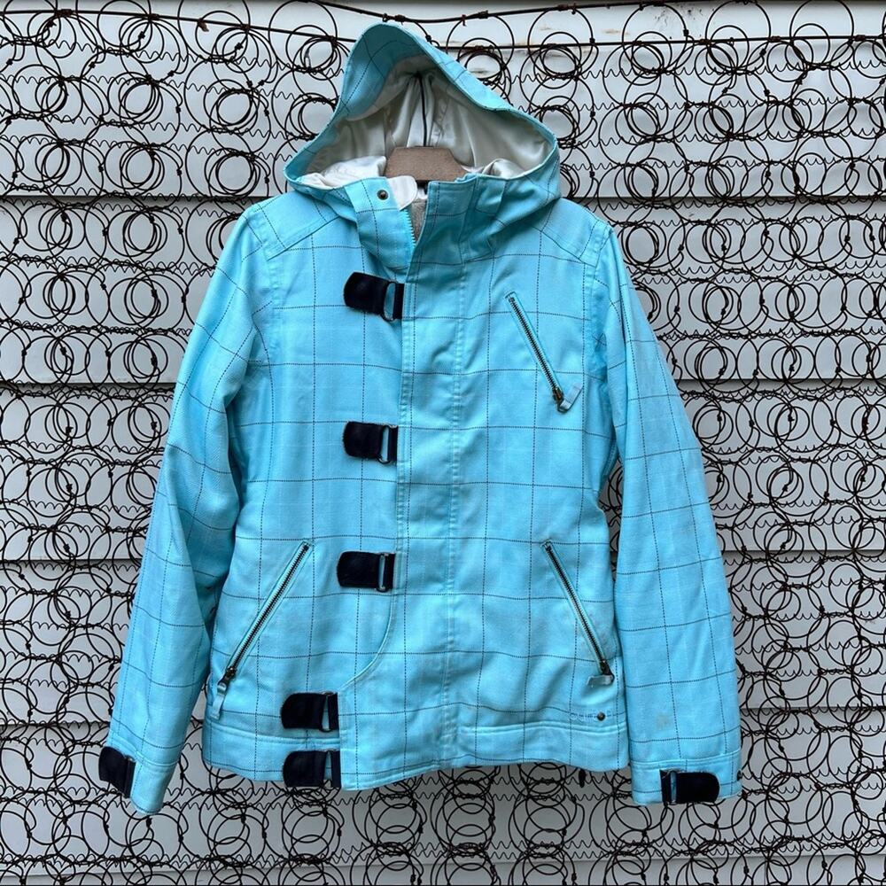 Burton Dream DryRide blue plaid faux fur lined snowboard coat jacket MEDIUM